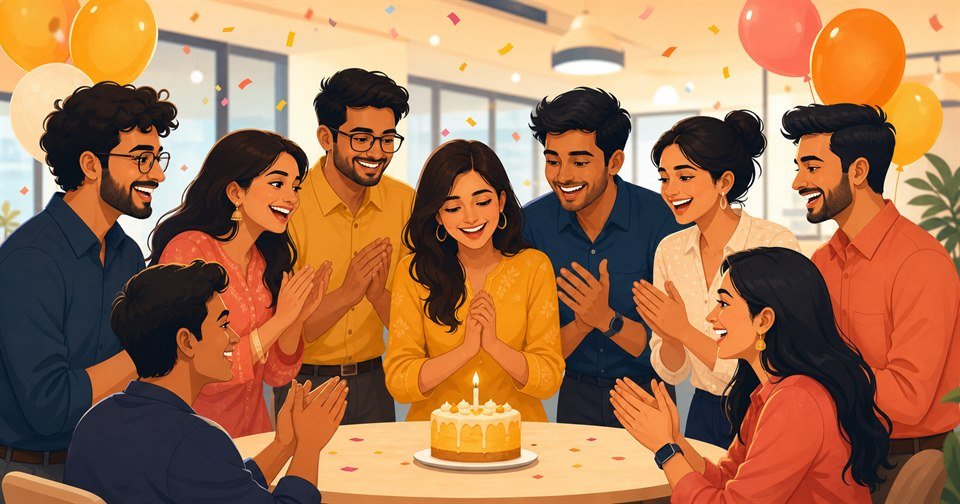 Illustrated Prashvi team celebrating a milestone together